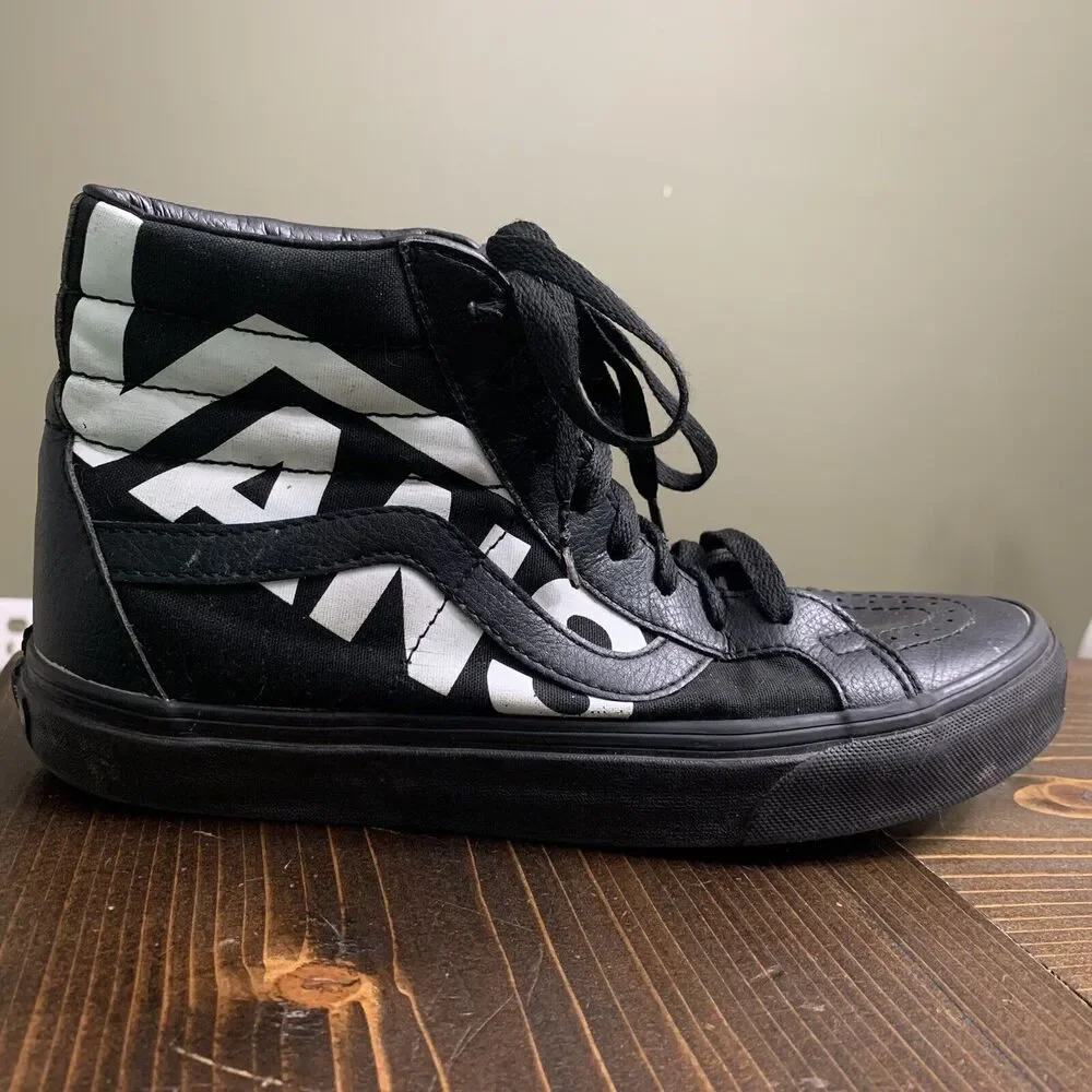 Vans Sk8-Hi Reissue Skate Shoes Black Big Large Logo Mens Sz 7.5 Women Sz 9 - Picture 1 of 10